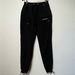 Maniere De Voir Black Bungee Cord Lace-Up Jogger Pants Size 6